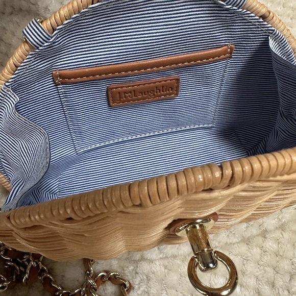 J. McLaughlin Tan Woven Wicker Clutch Crossbody Bag with Leather & Gold Accents - Picture 2 of 5